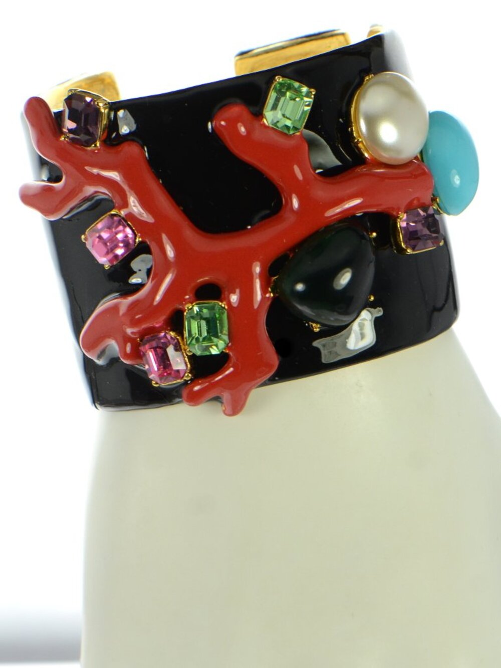 Kenneth Jay Lane 22K-Gold-Plated Enamel, Crystal & Imitation Pearl Cuff Bracelet